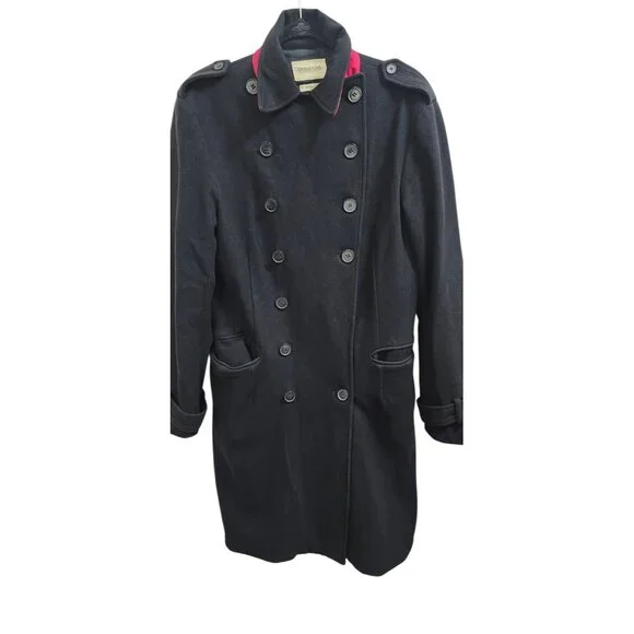 OPERATIONS NYC Black Wool Cashmere Military Peacoat Trench Coat Small USA Made